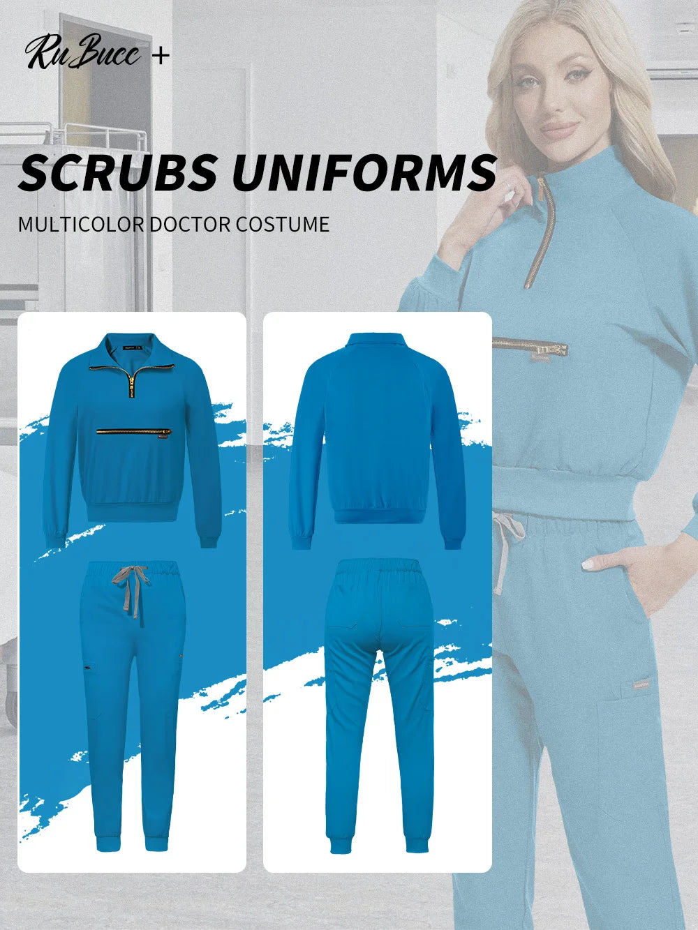 Stretchable Nurse Uniform Anti Wrinkle Long Sleeve Tops Jogger Pants Set Hospital Doctor Work Clothes Wholesale Medical Workwear