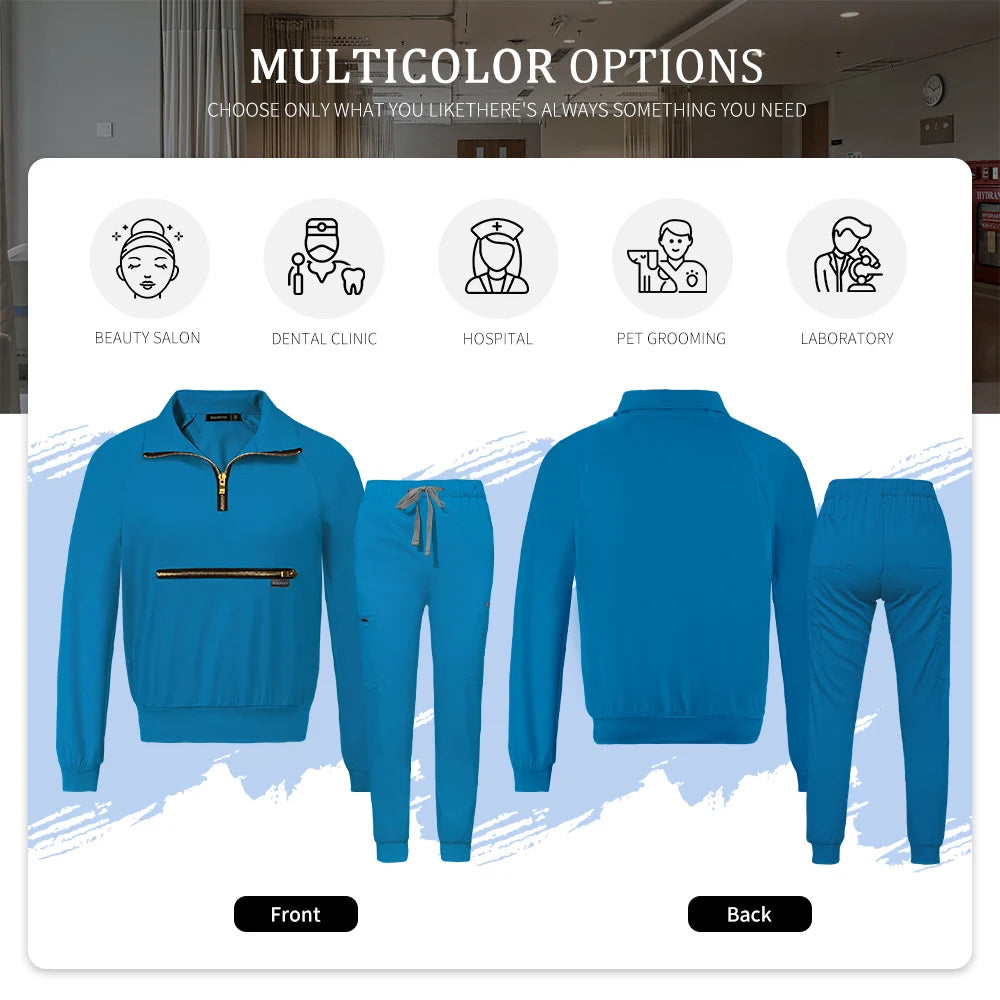 Stretchable Nurse Uniform Anti Wrinkle Long Sleeve Tops Jogger Pants Set Hospital Doctor Work Clothes Wholesale Medical Workwear