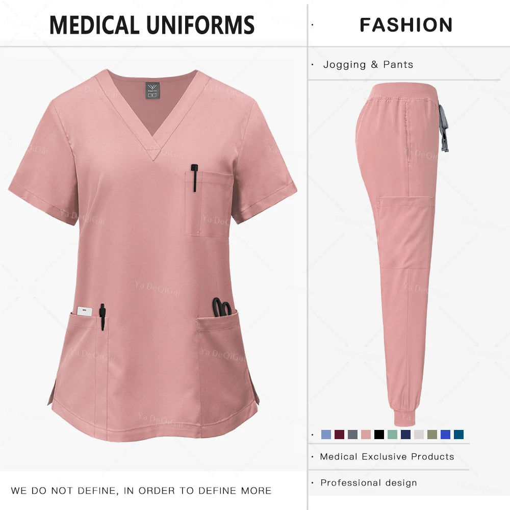 Pink Clinical Uniform Woman Pharmacy Workwear Nurse Uniform Hospital Doctor Oral Dental Surgery Uniforms Medical Scrubs Sets New