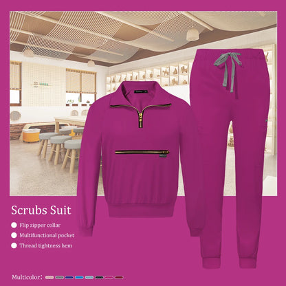 Stretchable Nurse Uniform Anti Wrinkle Long Sleeve Tops Jogger Pants Set Hospital Doctor Work Clothes Wholesale Medical Workwear