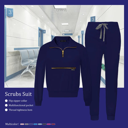 Stretchable Nurse Uniform Anti Wrinkle Long Sleeve Tops Jogger Pants Set Hospital Doctor Work Clothes Wholesale Medical Workwear