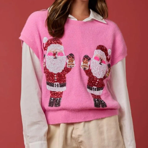 New Christmas Sequin Nutcracker Sweater Vest Short Puff Sleeve Casual Knit Pullover Tops Winter Holiday Sweaters for Women