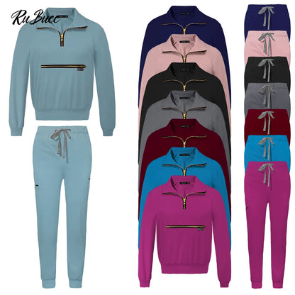 Stretchable Nurse Uniform Anti Wrinkle Long Sleeve Tops Jogger Pants Set Hospital Doctor Work Clothes Wholesale Medical Workwear