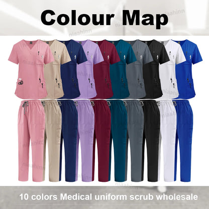 High Quality Medical Clothing for Women Uniform Nurse Lab Coat Unisex Wholesale Tops and Pants Suits Nursing Scrubs Uniforms Set
