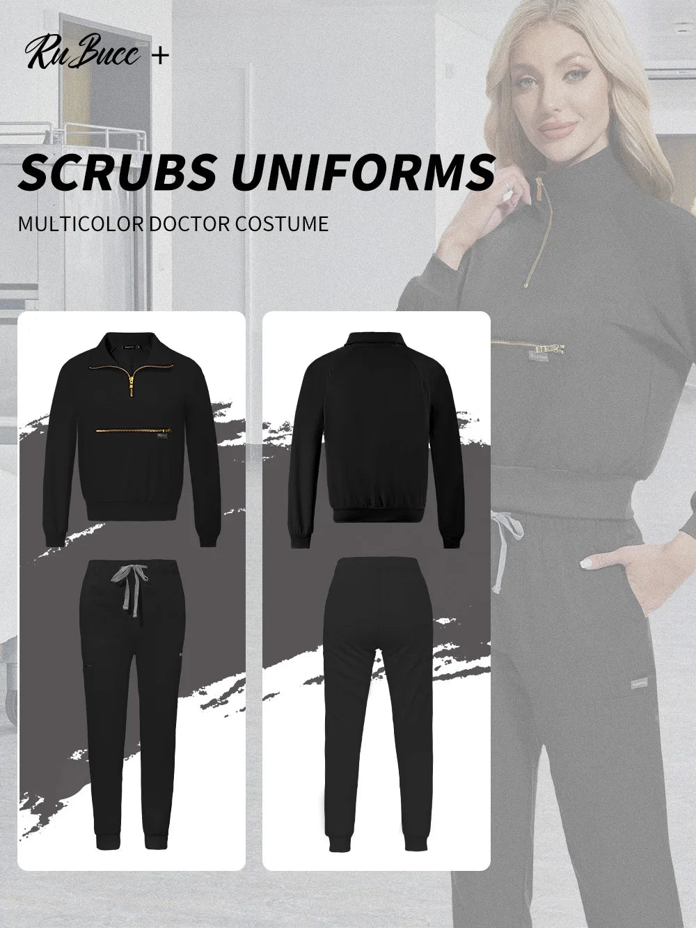 Stretchable Nurse Uniform Anti Wrinkle Long Sleeve Tops Jogger Pants Set Hospital Doctor Work Clothes Wholesale Medical Workwear
