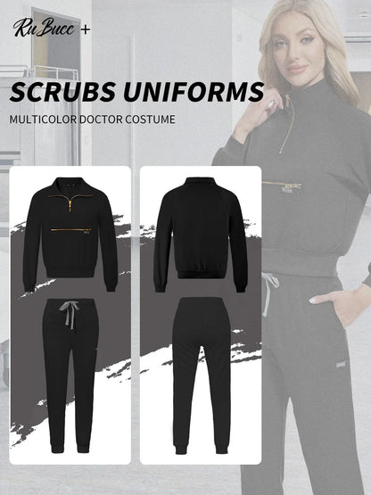 Stretchable Nurse Uniform Anti Wrinkle Long Sleeve Tops Jogger Pants Set Hospital Doctor Work Clothes Wholesale Medical Workwear