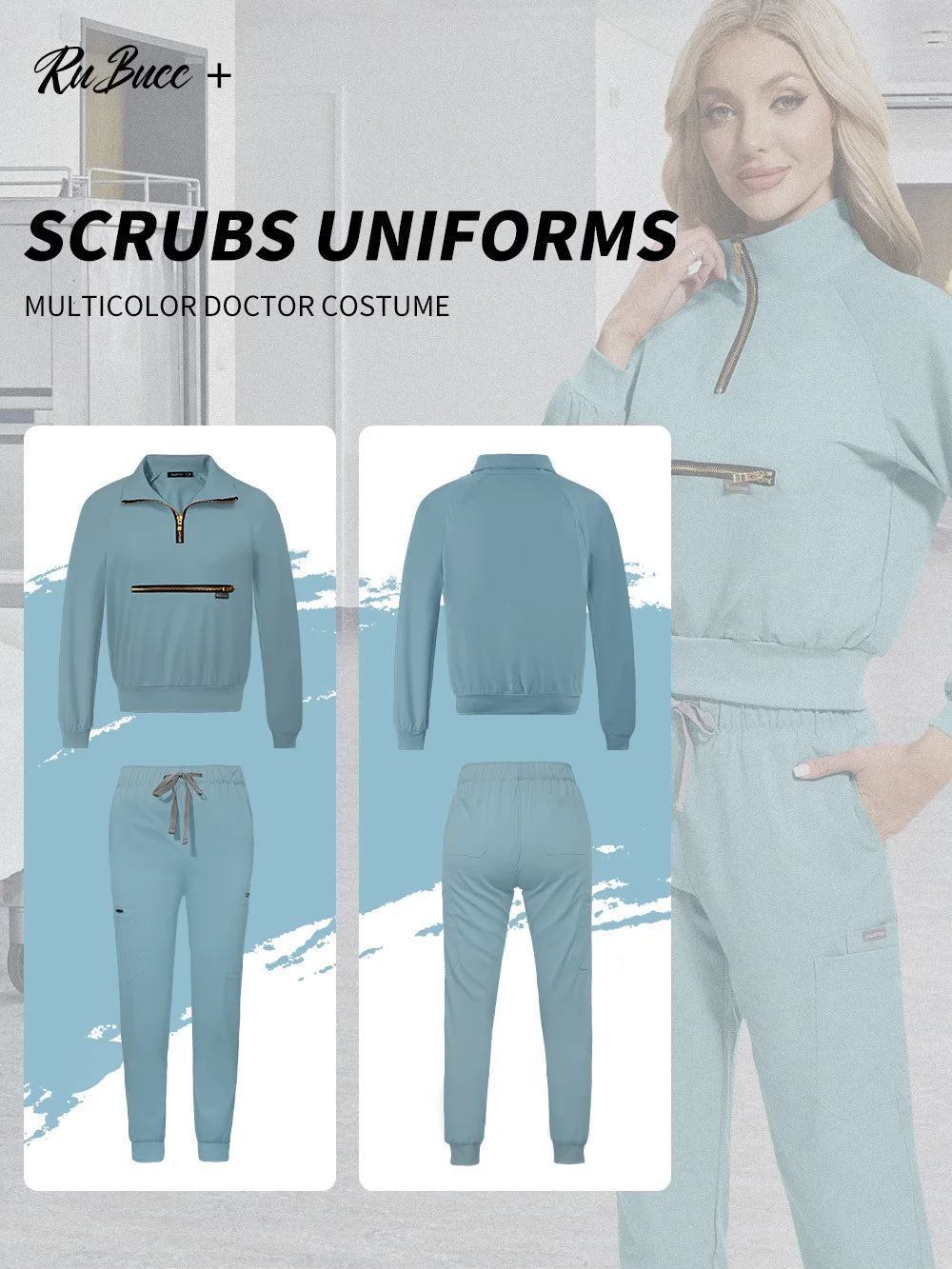 Stretchable Nurse Uniform Anti Wrinkle Long Sleeve Tops Jogger Pants Set Hospital Doctor Work Clothes Wholesale Medical Workwear