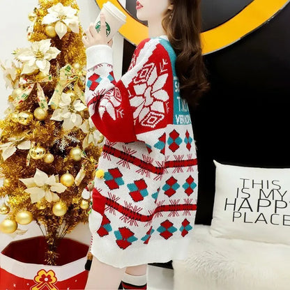 Christmas Fashionable Temperament Best Friend Matching Sweater Loose Thick Red Winter Pullover Cozy Women's Outwear