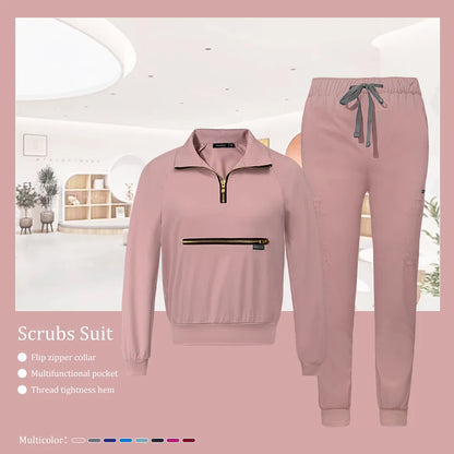 Stretchable Nurse Uniform Anti Wrinkle Long Sleeve Tops Jogger Pants Set Hospital Doctor Work Clothes Wholesale Medical Workwear