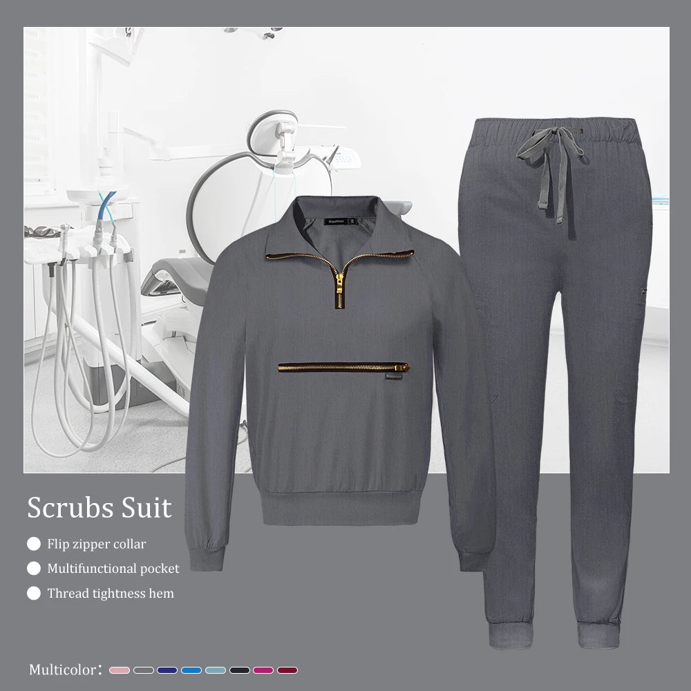 Stretchable Nurse Uniform Anti Wrinkle Long Sleeve Tops Jogger Pants Set Hospital Doctor Work Clothes Wholesale Medical Workwear