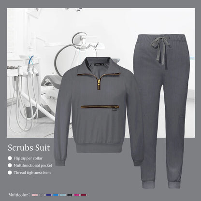 Stretchable Nurse Uniform Anti Wrinkle Long Sleeve Tops Jogger Pants Set Hospital Doctor Work Clothes Wholesale Medical Workwear