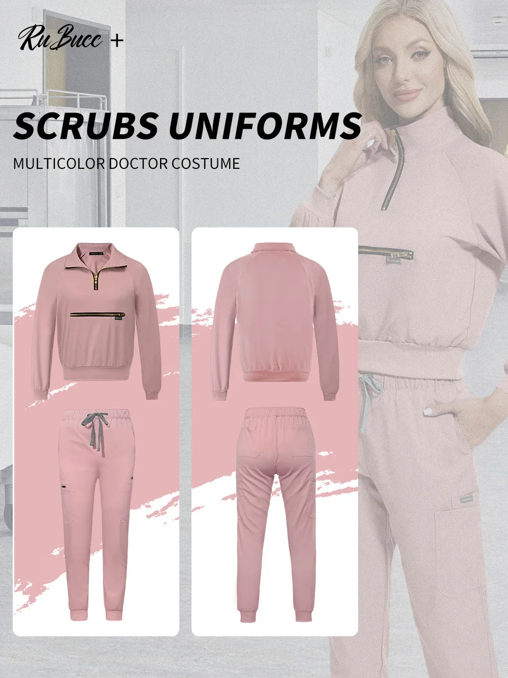 Stretchable Nurse Uniform Anti Wrinkle Long Sleeve Tops Jogger Pants Set Hospital Doctor Work Clothes Wholesale Medical Workwear