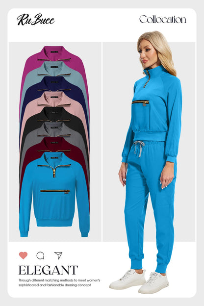 Stretchable Nurse Uniform Anti Wrinkle Long Sleeve Tops Jogger Pants Set Hospital Doctor Work Clothes Wholesale Medical Workwear